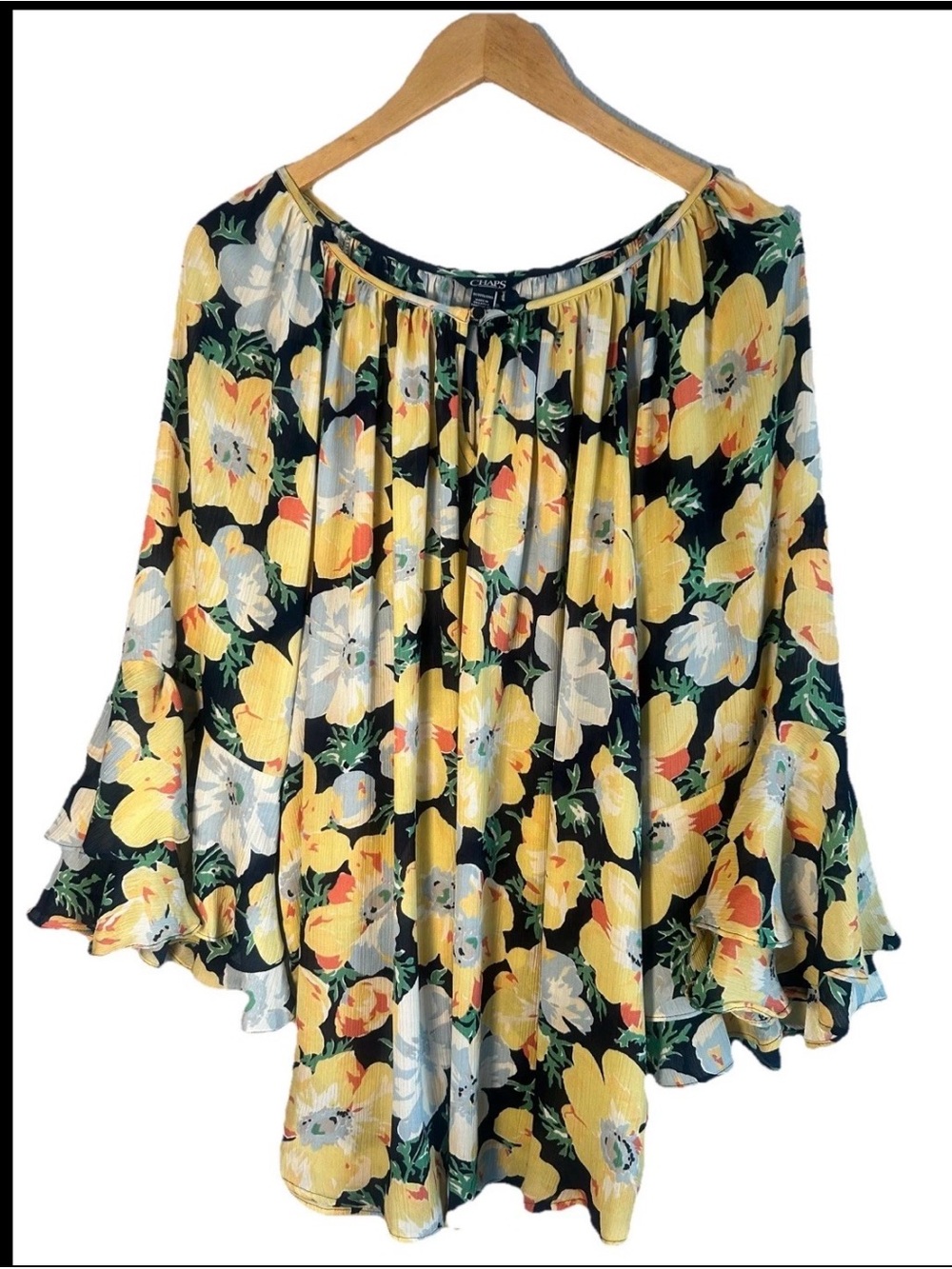 Chaps floral blouse large layerd sleeves